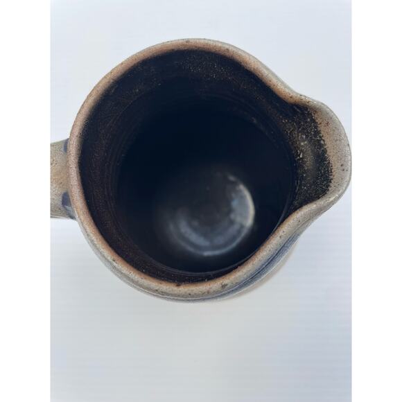 Salt Glazed Stoneware Small Pitcher Creamer Blue Cobalt Heart Country Farmhouse - Picture 8 of 11